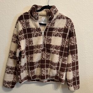 Aerie Brown and Cream Plaid Teddy Jacket